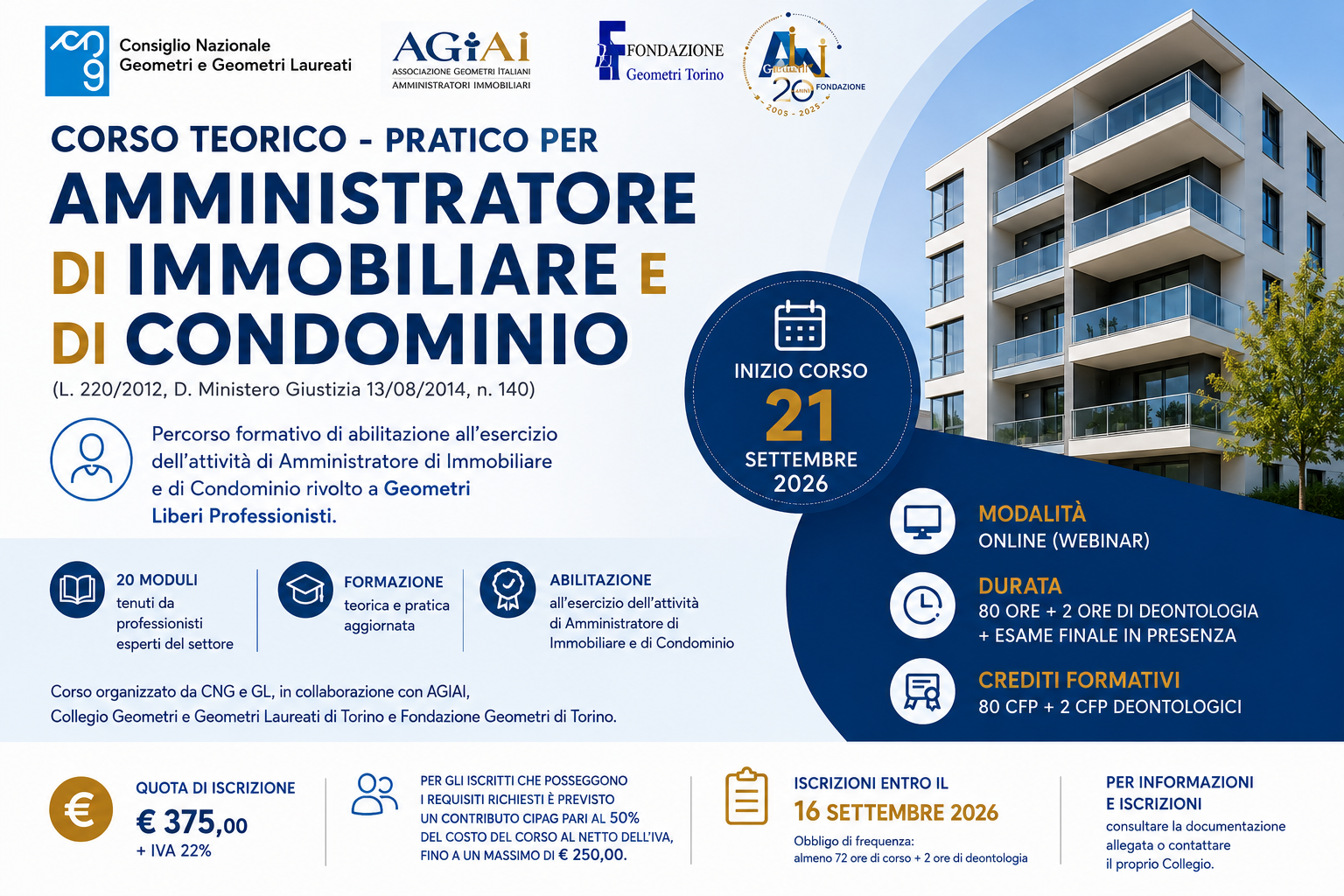 Corso di formazione e abilitazione “Amministratore di Immobiliare e di Condominio” – Edizione 2026